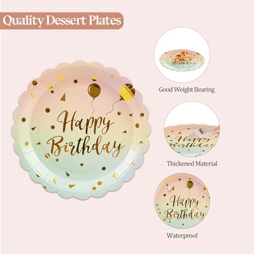 50PCS Happy Birthday Paper Plates and Napkins Set - 7 Inch Colorful and Gold Birthday Cake Plates Scalloped Dessert Plate Disposable Tableware for Birthday's Party Supplies Decorations - Image 4