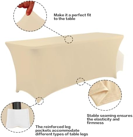 IVAPUPU 2 Pack 8FT Table Cloth for Rectangular Spandex Champagne Cover - Image 2