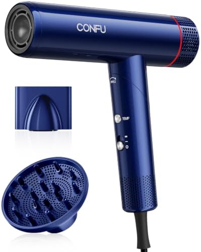 Travel Hair Dryer CONFU Ionic Blow Dryer with Diffuser for Curly Hair by CONFU