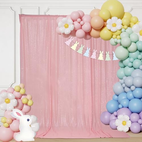PartyDelight Pink Sequin Backdrop 6x8ft Sparkly Photo Curtain by PartyDelight