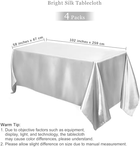 TURSTIN 4 Pack Silver Satin Tablecloth 102 x 58 Inch Overlay Table Cover - Image 2