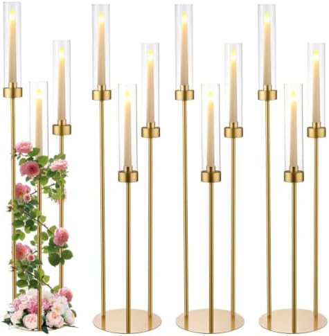 34in 4PCS Gold 3-Arm Candelabra Wedding Centerpieces for Tables by Vincidern