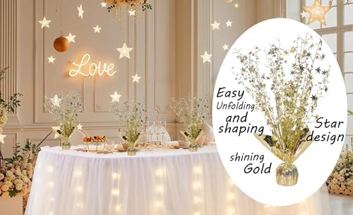 6 Pack Metallic Foil Spray Centerpiece Stars for Wedding, Birthday, Anniversary, Christmas Table Decor, Holiday Festival Baby Shower Graduation Mantle Party Decorations (Light Gold) - Image 5