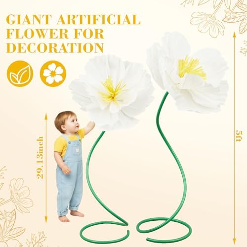 2 Pcs 5ft Large Paper White Poppy Flower Giant Artificial Poppies - Image 4