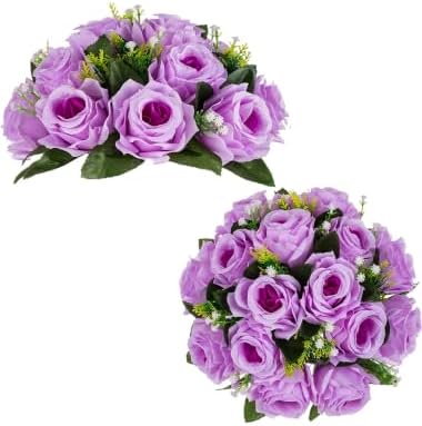 BLOSMON Flower Balls Table Centerpieces: 2 Pcs Fake Roses with Base Decor by Blosmon