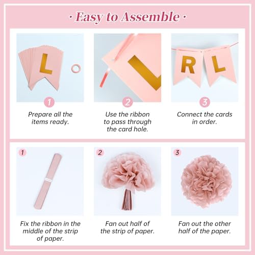 Vicduotex Pink Baby Shower Decorations with Ivory Paper Pom Poms - Image 3