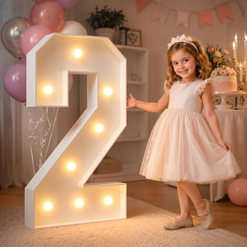 imprsv 3FT Marquee Numbers, Light Up Numbers for 2nd 25th Birthday Decorations Anniversary Party Decor, Number 2 Light Up Number, Pre-Cut Foam Board Kit by Letsmakeitimpressive