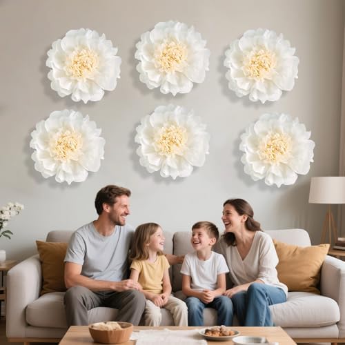 SUNBEAUTY 6 Pcs White Giant Paper Flowers Decorations 12" Large Tissue Artificial Crepe Paper Flowers for Party Wedding Wall Table Birthday Baby Shower Bridal Nursery Room Tea Party Backdrop Decor - Image 6