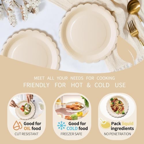 Fall Paper Plates and Napkins Ivory Scalloped Paper Plates Tableware Serves 40,Thanksgiving Party Platter for Boho Baby Shower Wedding Birthday - Image 3