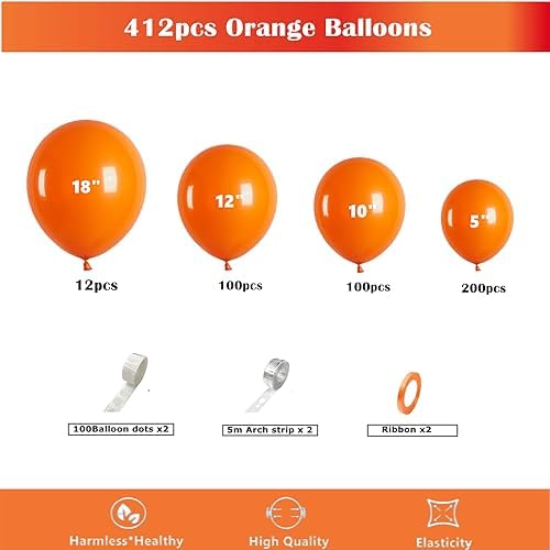 412pcs Orange Balloons 18 12 10 5 Inch Orange Balloon Garland Arch Kit Different Sizes Matte Latex Balloons for Baby Shower Christmas Birthday Festival Happy Fall-Themed Parties Party Decoration - Image 2