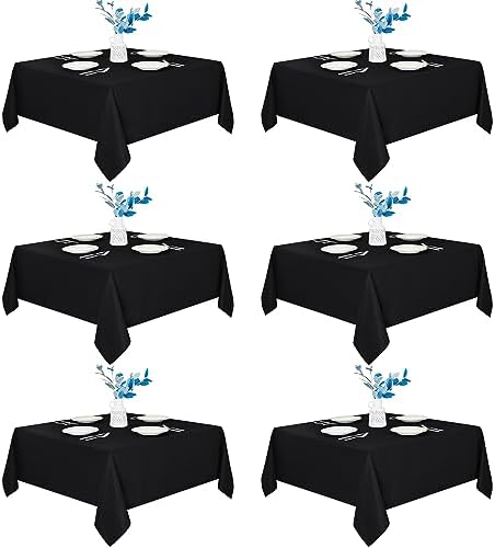 Fitable 6 Pack Black Square Tablecloths 70x70 Inch for 2-4 Ft Tables by Fitable
