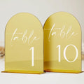 HOODO Gold Mirror Acrylic Wedding Table Numbers 1-10 with Stands, 5"x7" Arched Acrylic Signs and Holders, Gold Mirror Arch Table Numbers for Wedding Reception, Centerpiece, Party, Anniversary, Event by Unknown