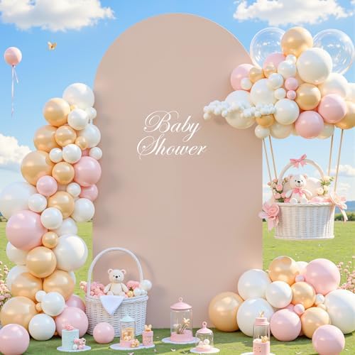 6.6 ft Arch Backdrop Cover Nude Blush- Double-Sided Spandex Arch Covers Stretchy Backdrop for Balloon Arches Birthday Party Baby Shower Banquet Wedding Photo Background - Image 5