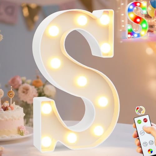 Pooqla LED Light Up Letters, Warm White and Colorful Lighted Marquee Letters with Remote, Lighted Letter for Party Birthday Decorations, Gift for Girls Boys Night Light, Wedding Home Decor, Letter S by Pooqla