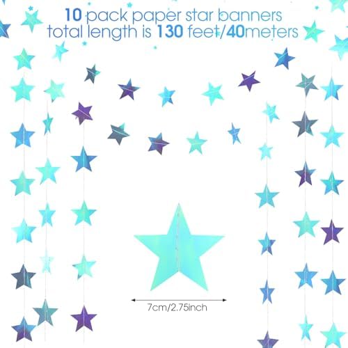 Patelai 130 ft Star Garland Banner Decor,Iridescent Blue - Image 4