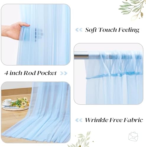 10ft x 10ft Blue Backdrop Curtain with Lights String for Parties, Sheer Tulle Wedding Photo Backdrops Drapes for Baby Shower Birthday Party Decorations Background for Photography - Image 4