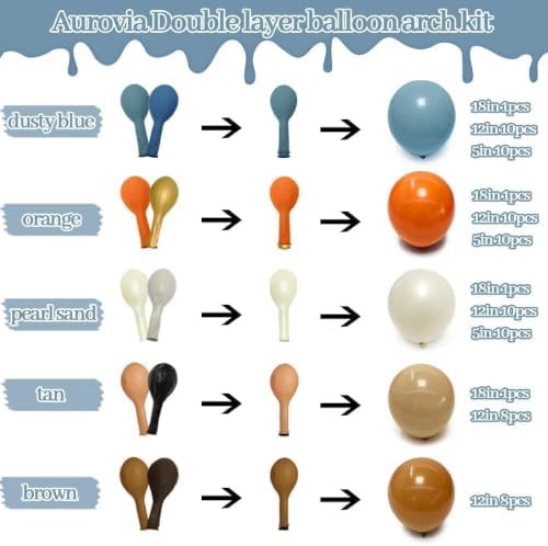 Blue Orange Balloon Garland Double Stuffed Fall Thanksgiving Balloon Arch Dusty Blue Brown Pearl White Sand Balloons for Birthday Baby Shower Bridal Wedding Gender Reveal Autumn Party Decorations - Image 3