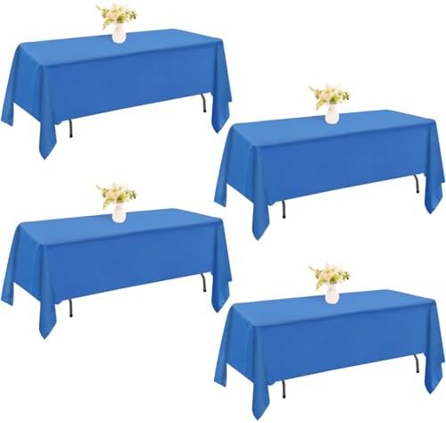 4 Pack Rectangle Tablecloth 60x102 Inch Washable Polyester Table Cover for Wedding Dining Table Buffet Parties Banquet Decoration（Blue） by JALANCY