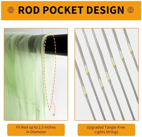 Sage Green Tulle Backdrop Curtain with Lights for Decor, 10x10FT - Image 6
