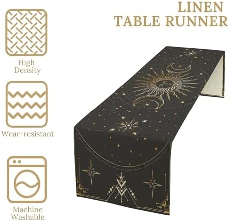 Magical Sun Table Runner Boho Vintage Moon Phases Stars Radial Circles Crescents Dinner Runner for Farmhouse Party Holiday Home Kitchen Dining Table Decoration 13"x90" - Image 4
