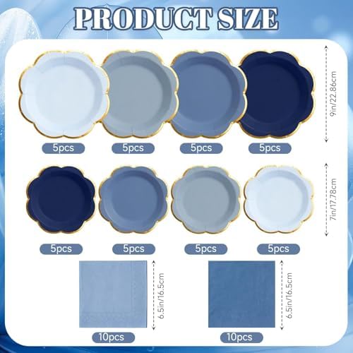 60 PCS Dusty Blue Paper Plates and Napkins Party Supplies for 20 Guests - Image 3