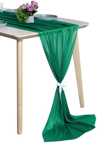 Pack of 10 Chiffon Table Runners 29 x 120 Inch, 10FT Long - Emerald Green by MDS