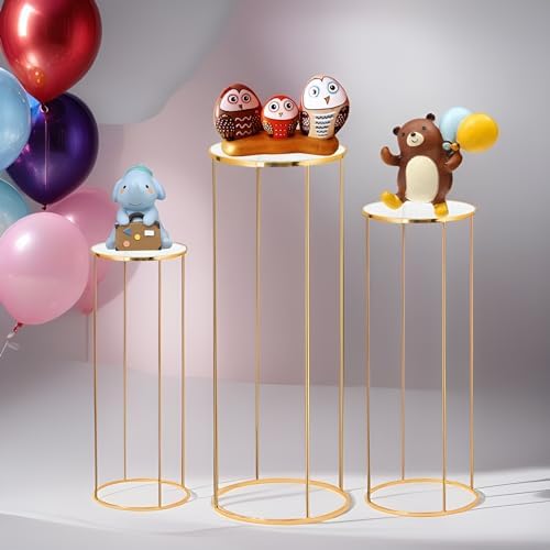 3PCS Cylinder Pedestal Stands for Parties, Gold Metal Plant Round Cylinder Stands for Party Flowers, Display Columns Pedestal Stand Cylinder Tables for Vases Birthday Party Backdrop Decorations - Image 2
