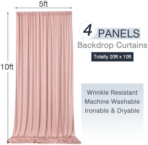 20x10ft Wrinkle Free Dusty Pink Backdrop Curtains for Parties, 4 Panels 5x10ft Silky Polyester Photo Backdrop Drapes Back Drop Cloth Drapery for Wedding Birthday Photography Background - Image 5