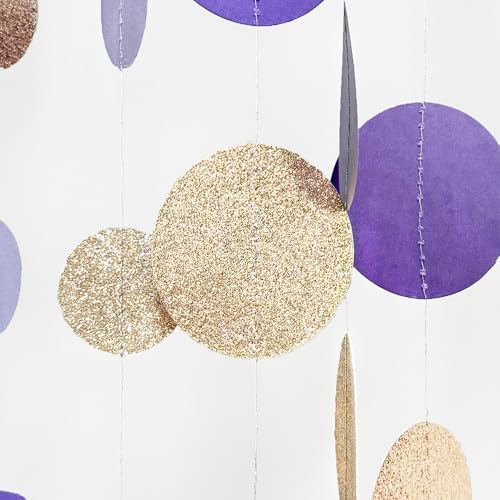 Champagne Gold Purple Cream Nude Polka Dots Garland Lavender Hanging Paper Circle Dot Streamer for Birthday Wedding Shower Engagement Bridal Shower Lilac Violet Theme Party Decorations Supplies - Image 5