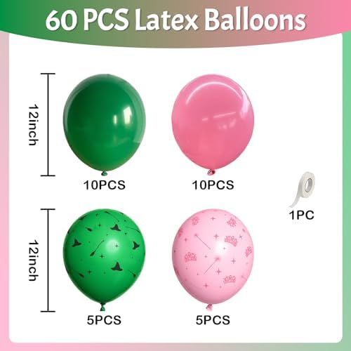 Jobkoo Pink and Green Balloons 12 Inch Dark Green Light Pale Pink Printed Birthday Latex Balloons for Girls Wizard Decor Baby Shower Bachelorette Party Decorations Supplies - Image 4