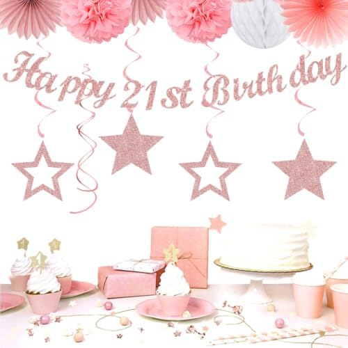Rose Gold Light Pink White 21st Happy Birthday Party Decorations Hugmoon - Image 2