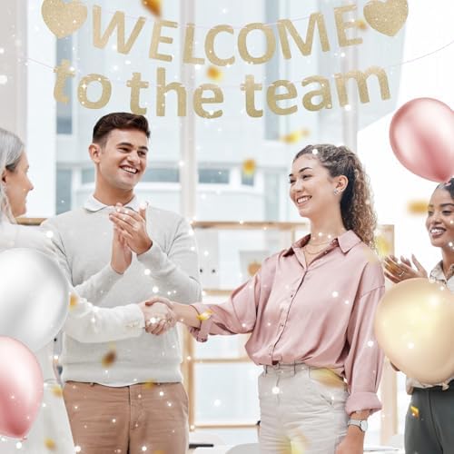 Pre-Strung Glitter Welcome to the Team Banner Welcome Banner Welcome Decorations for Office New Hire Events Corporate Onboarding & Team Building Parties (Champagne Gold) - Image 5