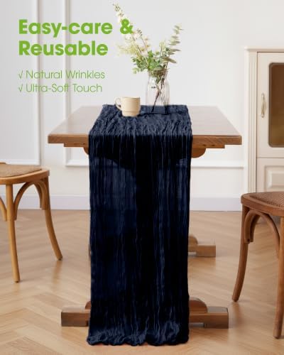 Pureegg 3 Pack Cheesecloth Table Runner 120 Inch Navy Blue - Image 4