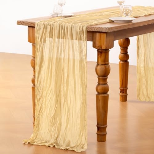 DeZerlor Champagne Cheesecloth Table Runners 10 Pack Summer Boho Runners - Image 6