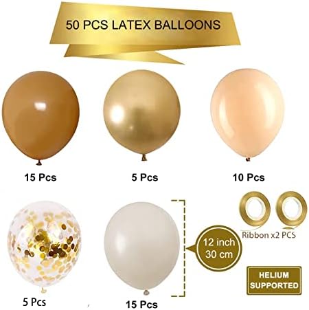 Brown Sand White Neutral Balloons, 50pcs 12 inch Retro Apricot Balloons Brown Sand White Gold Confetti Party Balloons For Birthday Engagement Wedding Anniversary Party Decorations - Image 6