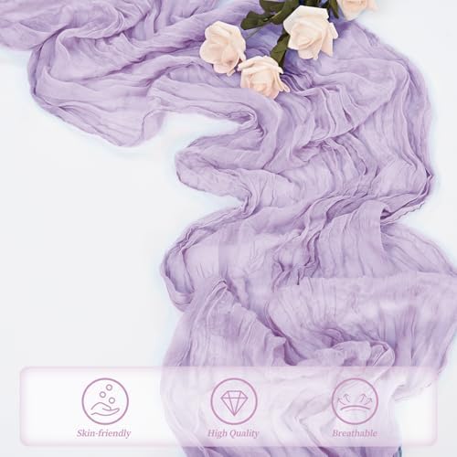 20 Pack Lilac Cheesecloth Table Runner 10FT Rustic Gauze Cheese Cloth Table Runner for Wedding 20 x 120 Inch Long Bridal Baby Shower Table Decor Boho Fabric Sheer Birthday Party Table Decorations - Image 5