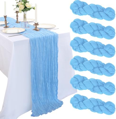 6 Pack 10Ft Baby Blue Cheesecloth Table Runner 23 x 120 Inch by CKIKU