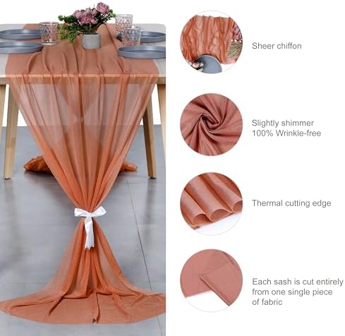 Pack of 12 Chiffon Table Runners 29 x 120 Inch, 10FT Long - Coral Peach - Image 6