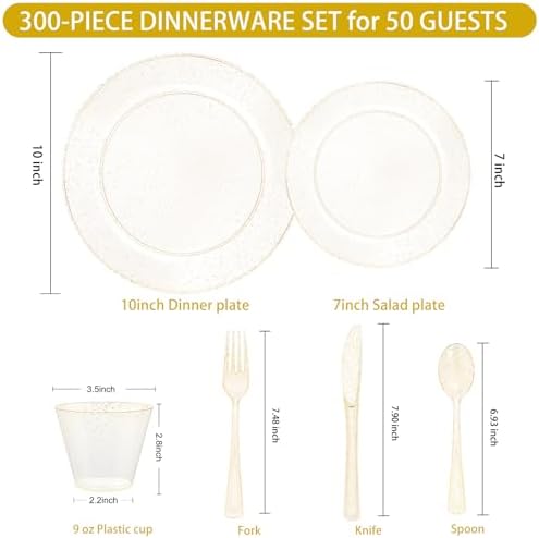 WELLIFE Gold Glitter Disposable Plates, Dinnerware Set for 50 Guests - Image 6