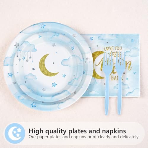Grencian 96 Pcs Over The Moon Baby Shower Disposable Paper Plates Napkins - Image 4