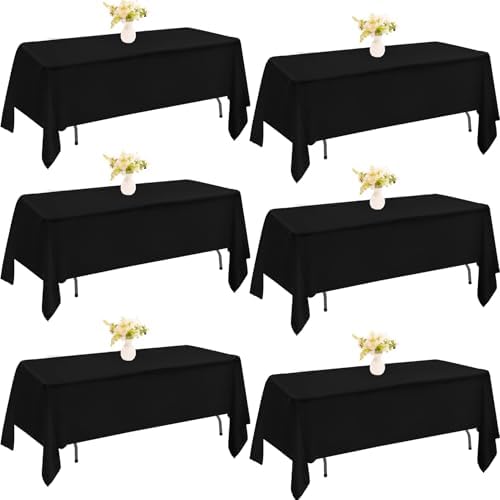 6 Pack Rectangle Black Table Cloth Bulk Washable Polyester Table Cover for Wedding Dining Table Buffet Parties Banquet Decoration（60x102Inch, Black） by JALANCY