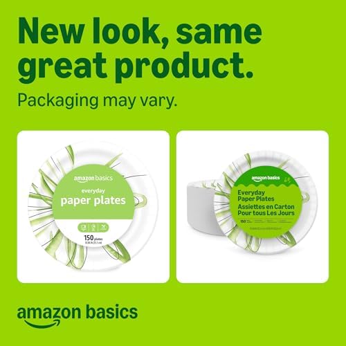 Amazon Basics Everyday Paper Plates, 10 Inch, Disposable, 150 Count, Packaging May Vary - Image 2