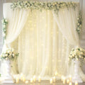 30x10ft Ivory Tulle Backdrop Curtain with Lights String for Parites, Sheer Backdrop Curtains for Wedding Baby Shower Birthday Party Photo Shoot Decorations by Partisky