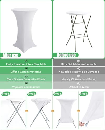 KeyWave Spandex Cocktail Table Covers, 32x43 Inch, White, 8 Pack - Image 5