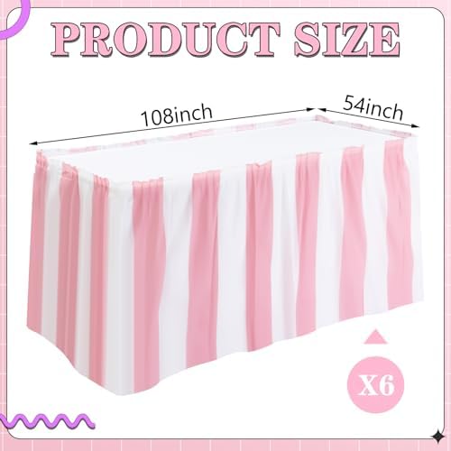 Remagr 6 Pack Pink Carnival Table Skirt Party Decorations Pink and White Striped Table Skirts Disposable Carnival Decorations for Circus Party Decor Wedding Baby Shower Supplies, 29" x 14 ft - Image 2