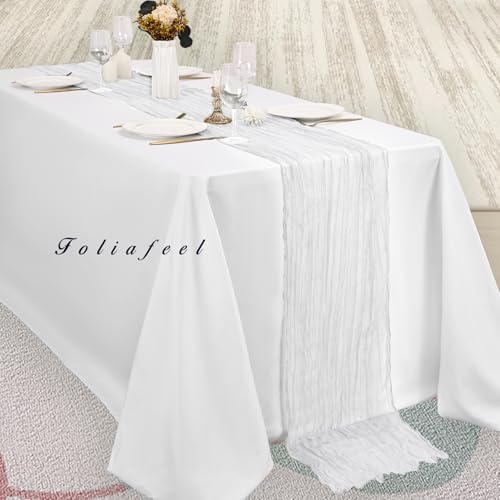 10FT 12 Pack White Cheesecloth Table Runner 20 x 120 Inch Long Rustic Gauze Cheese Cloth Table Runner for Wedding Bridal Baby Shower Table Decorations Boho Fabric Sheer Birthday Party Table Decor - Image 4