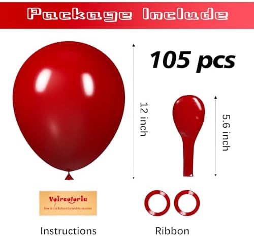 Voircoloria 105pcs Ruby Red Party Latex Balloons, 12inch - Image 2