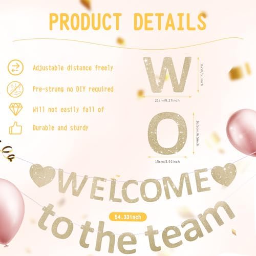 Pre-Strung Glitter Welcome to the Team Banner Welcome Banner Welcome Decorations for Office New Hire Events Corporate Onboarding & Team Building Parties (Champagne Gold) - Image 3