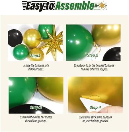 Green and Gold Black Balloon Arch Kit with 3pcs Star Balloons - Image 3