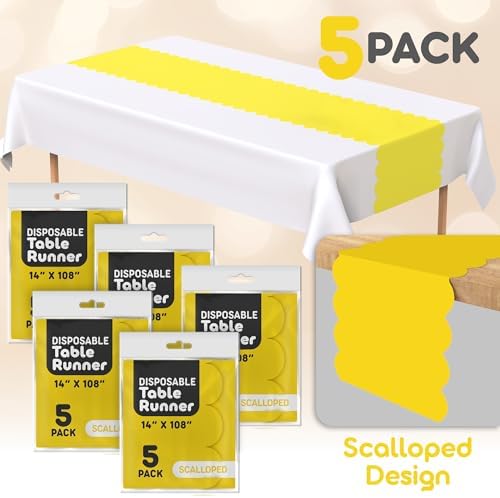 Yellow Scallop Table Runner, Disposable Plastic, 5 Pack, 14x108in - Image 2